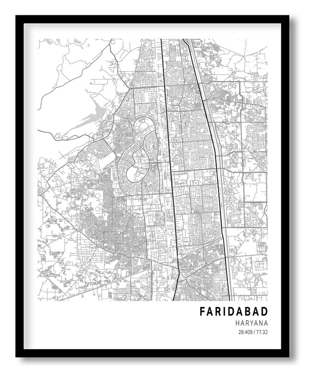 Pantone below white map of Faridabad