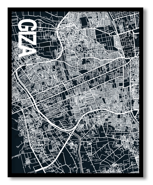 Giza Map Art, Dark Blue poster style, Ready to hang wall art