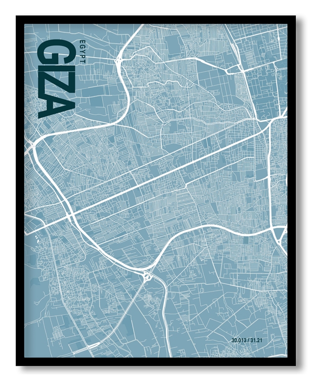 Giza Blue Map Art, Ready to hang, Framed Wall art