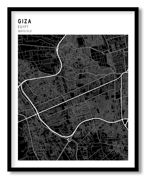 Pantone above black map of Giza