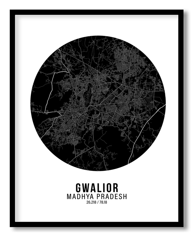 Circle poster black map of Gwalior