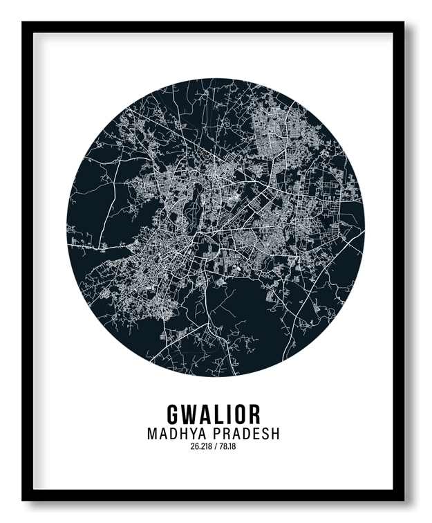 Circle poster blue map of Gwalior