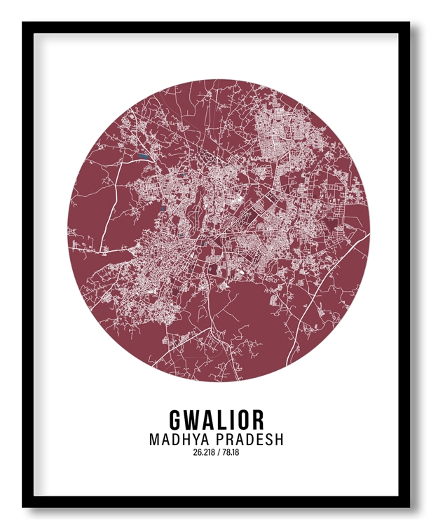 Circle poster red map of Gwalior