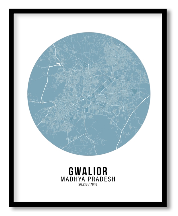 Circle poster sky blue map of Gwalior