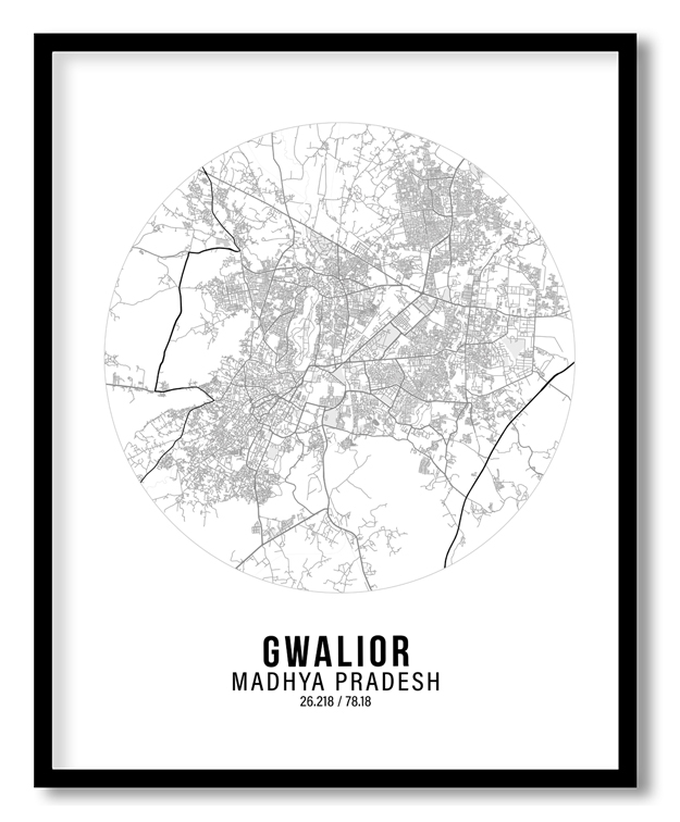Circle poster white map of Gwalior