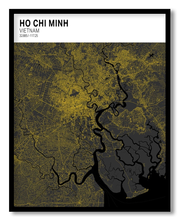 Strip above poster white map of Ho Chi Minh