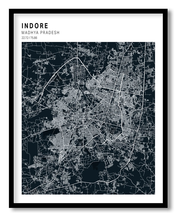 Pantone above blue map of Indore
