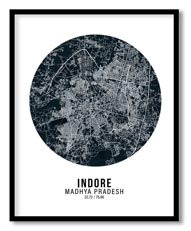Circle poster blue map of Indore