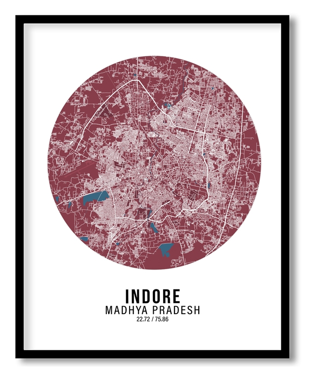 Circle poster red map of Indore