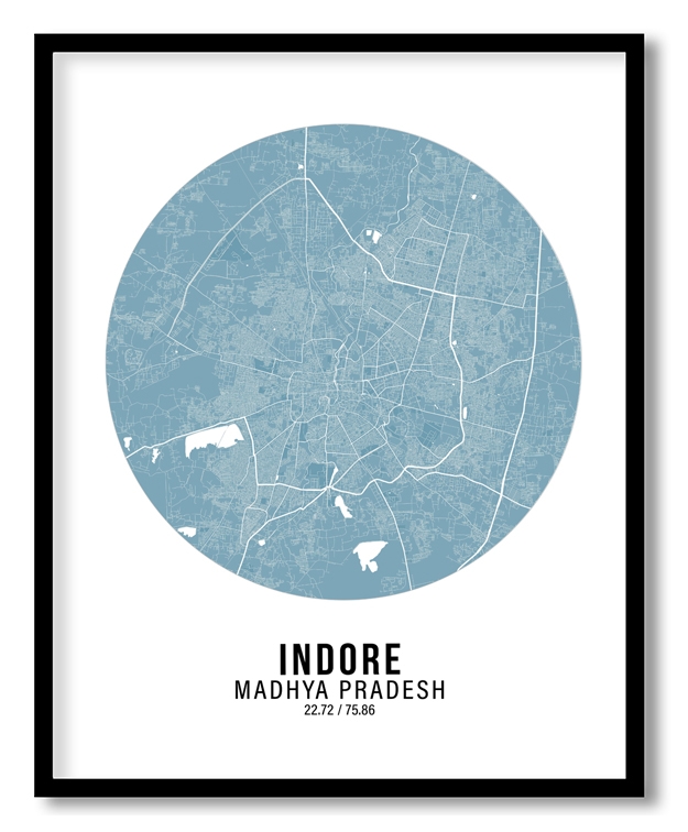 Circle poster sky blue map of Indore