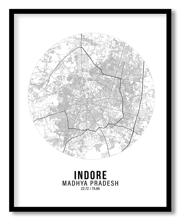 Circle poster white map of Indore