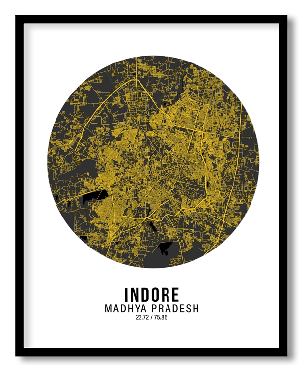 Circle poster yellow map of Indore