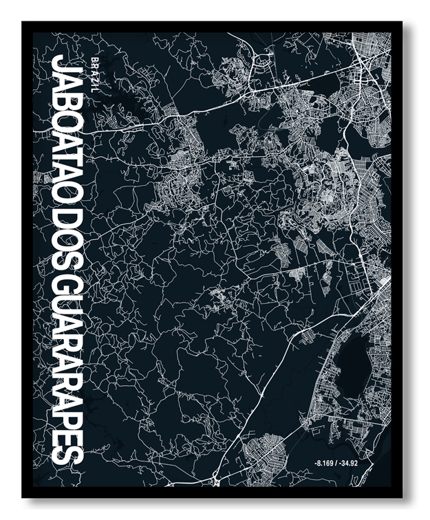 Jaboatão Dos Guararapes Map Art, Dark Blue poster style, Ready to hang wall art