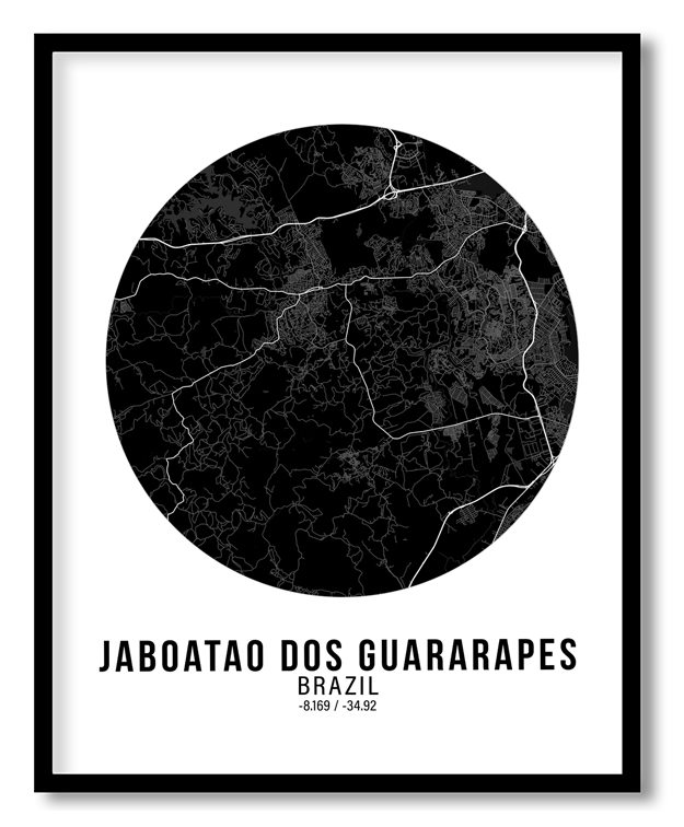 Circle poster black map of Jaboatao Dos Guararapes