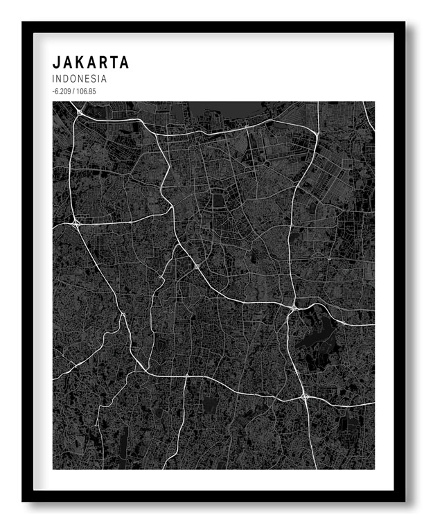 Pantone above black map of Jakarta