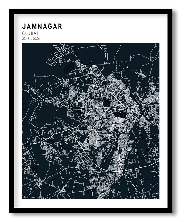 Pantone above blue map of Jamnagar