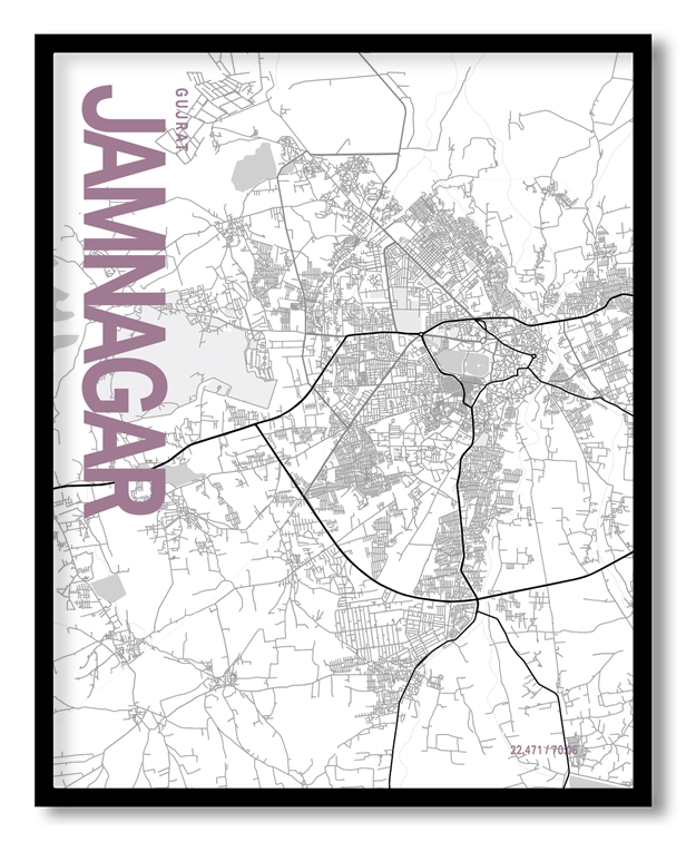 Jamnagar White Map Art, Poster style, Framed & Ready to hang wall art