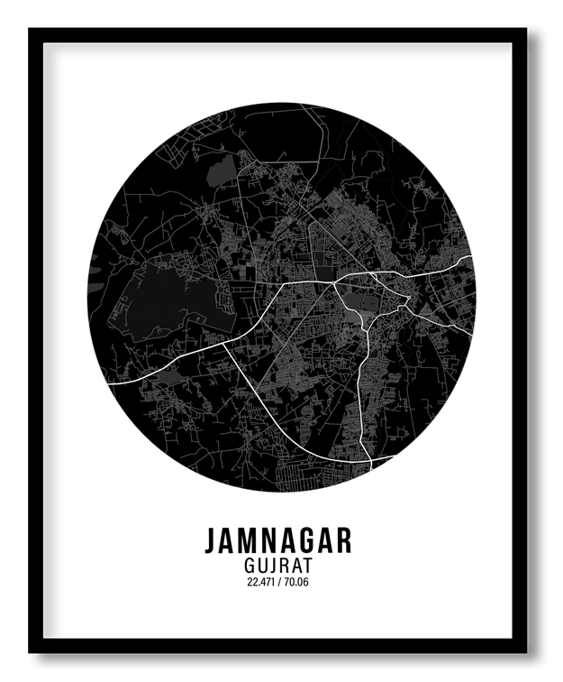 Circle poster black map of Jamnagar