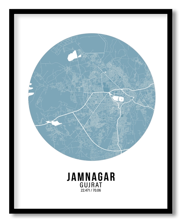 Circle poster sky blue map of Jamnagar