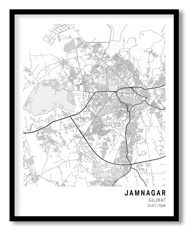 Pantone below white map of Jamnagar