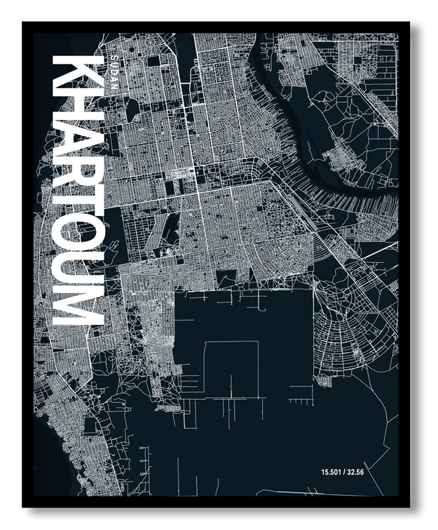 Khartoum Map Art, Dark Blue poster style, Ready to hang wall art