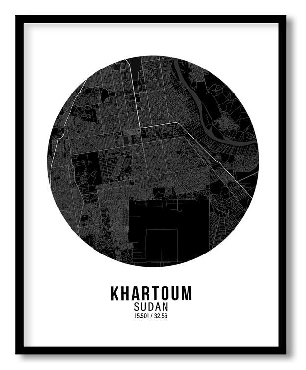 Circle poster black map of Khartoum