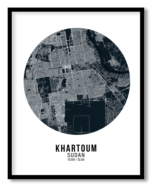 Circle poster blue map of Khartoum