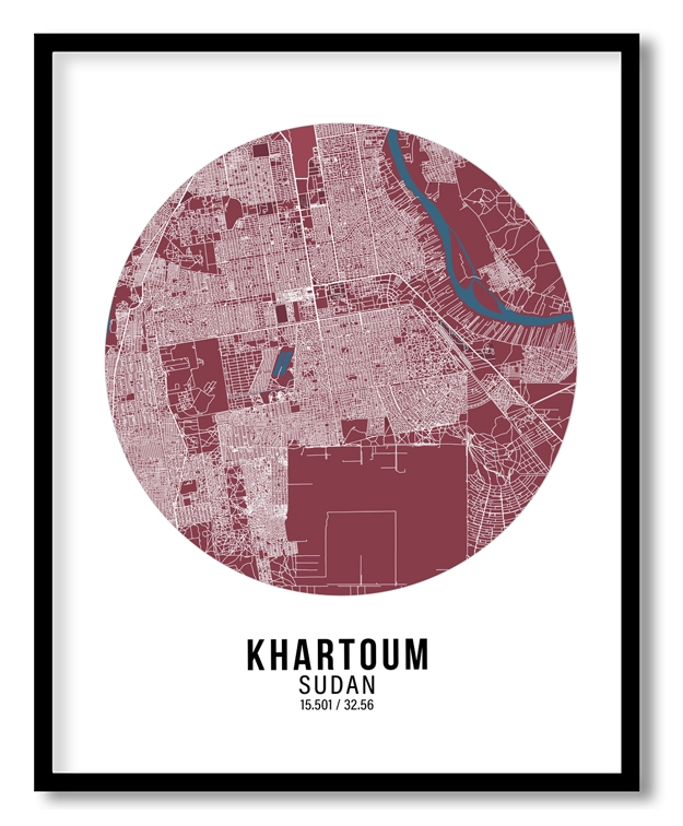 Circle poster red map of Khartoum