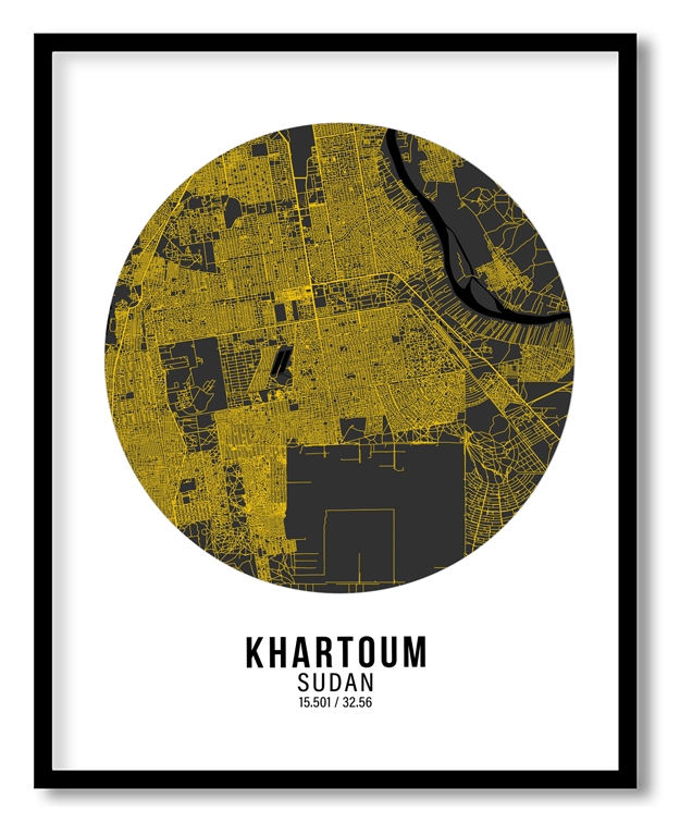 Circle poster yellow map of Khartoum