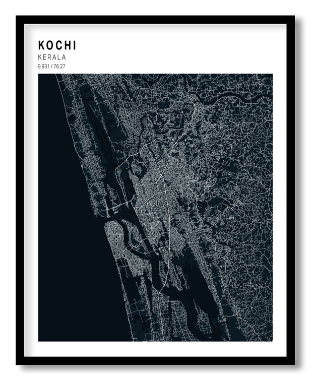 Pantone above blue map of Kochi