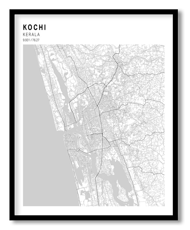 Pantone above white map of Kochi