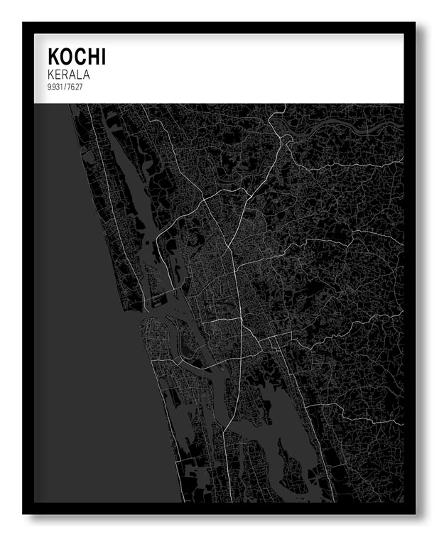 Strip above poster black map of Kochi