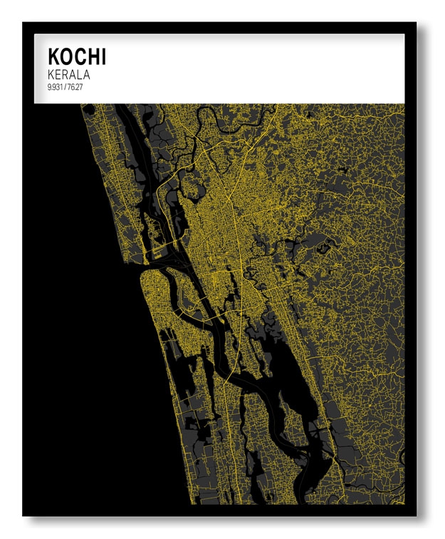 Strip above poster white map of Kochi