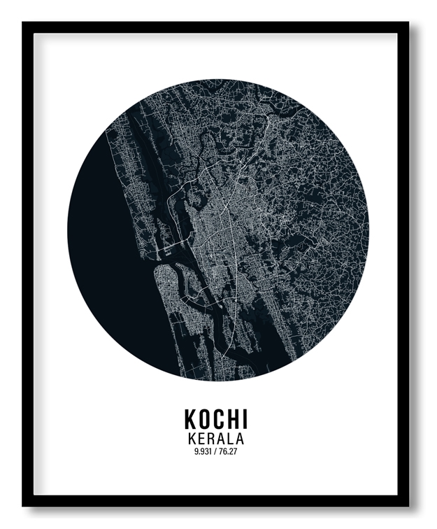 Circle poster blue map of Kochi