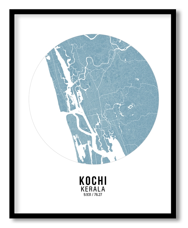 Circle poster sky blue map of Kochi