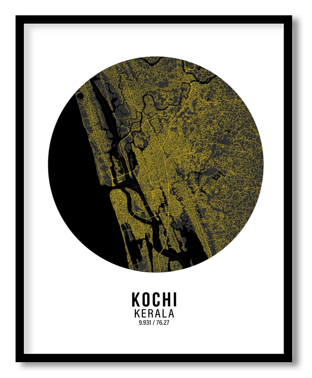Circle poster yellow map of Kochi