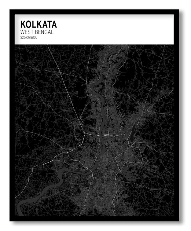 Strip above poster black map of Kolkata