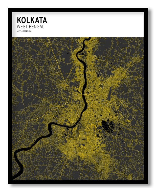 Strip above poster white map of Kolkata