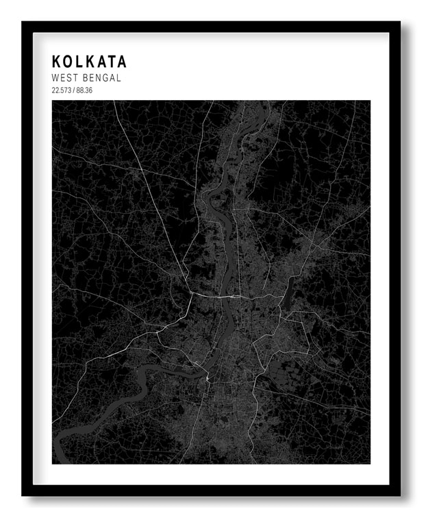 Pantone above black map of Kolkata
