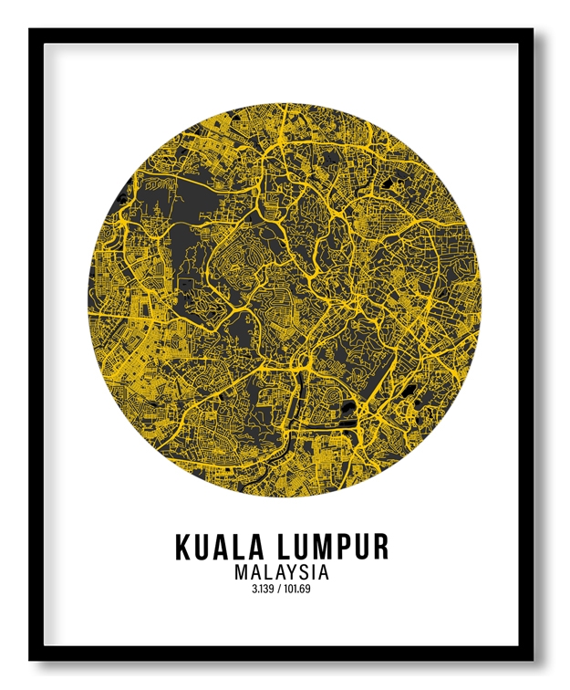 Circle poster yellow map of Kuala Lumpur