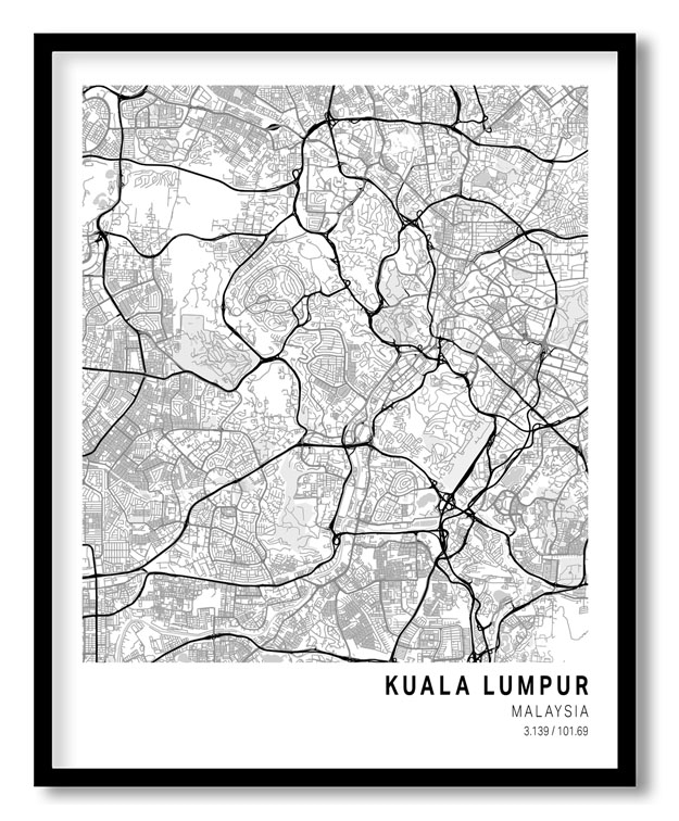Pantone below white map of Kuala Lumpur