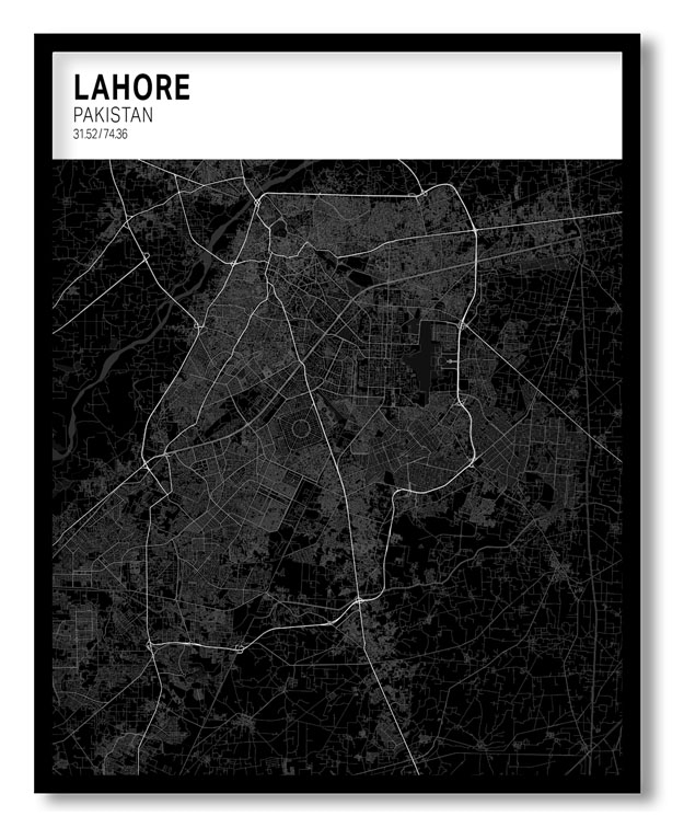 Strip above poster black map of Lahore