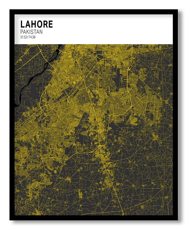 Strip above poster white map of Lahore