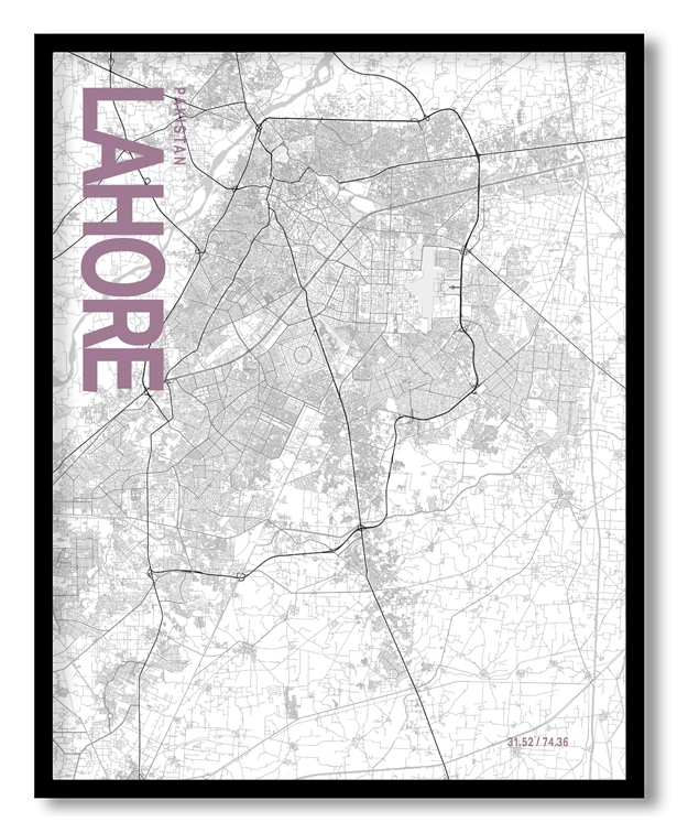 Lahore White Map Art, Poster style, Framed & Ready to hang wall art