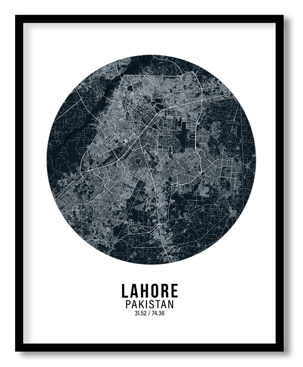 Circle poster blue map of Lahore