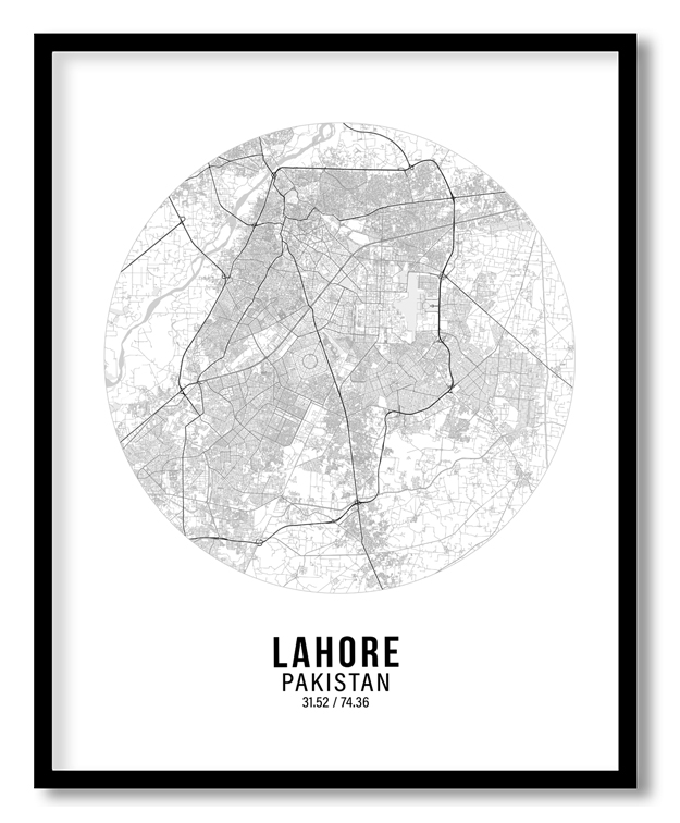 Circle poster white map of Lahore