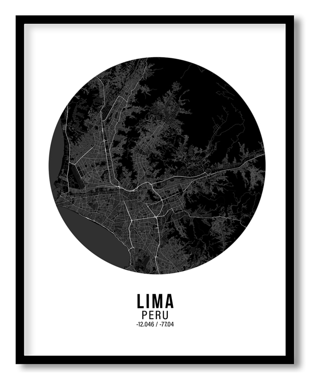 Circle poster black map of Lima