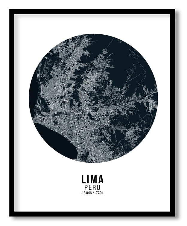Circle poster blue map of Lima