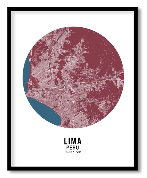 Circle poster red map of Lima