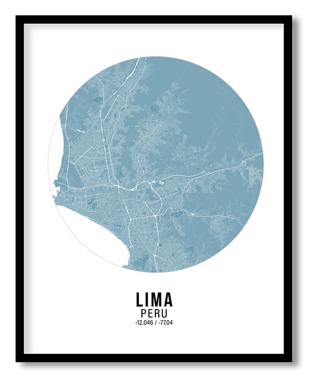 Circle poster sky blue map of Lima